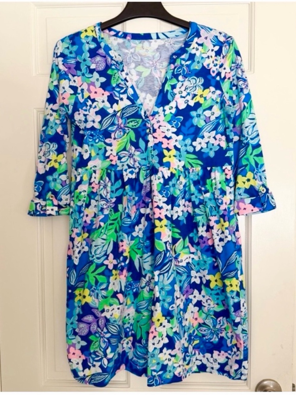 Lilly Pulitzer Loran Borealis Blue Social Sunset Floral Dress Small